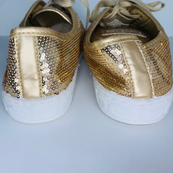BEBE Dyanna logo sneakers w/ shimmery gold sequins - Picture 3 of 6